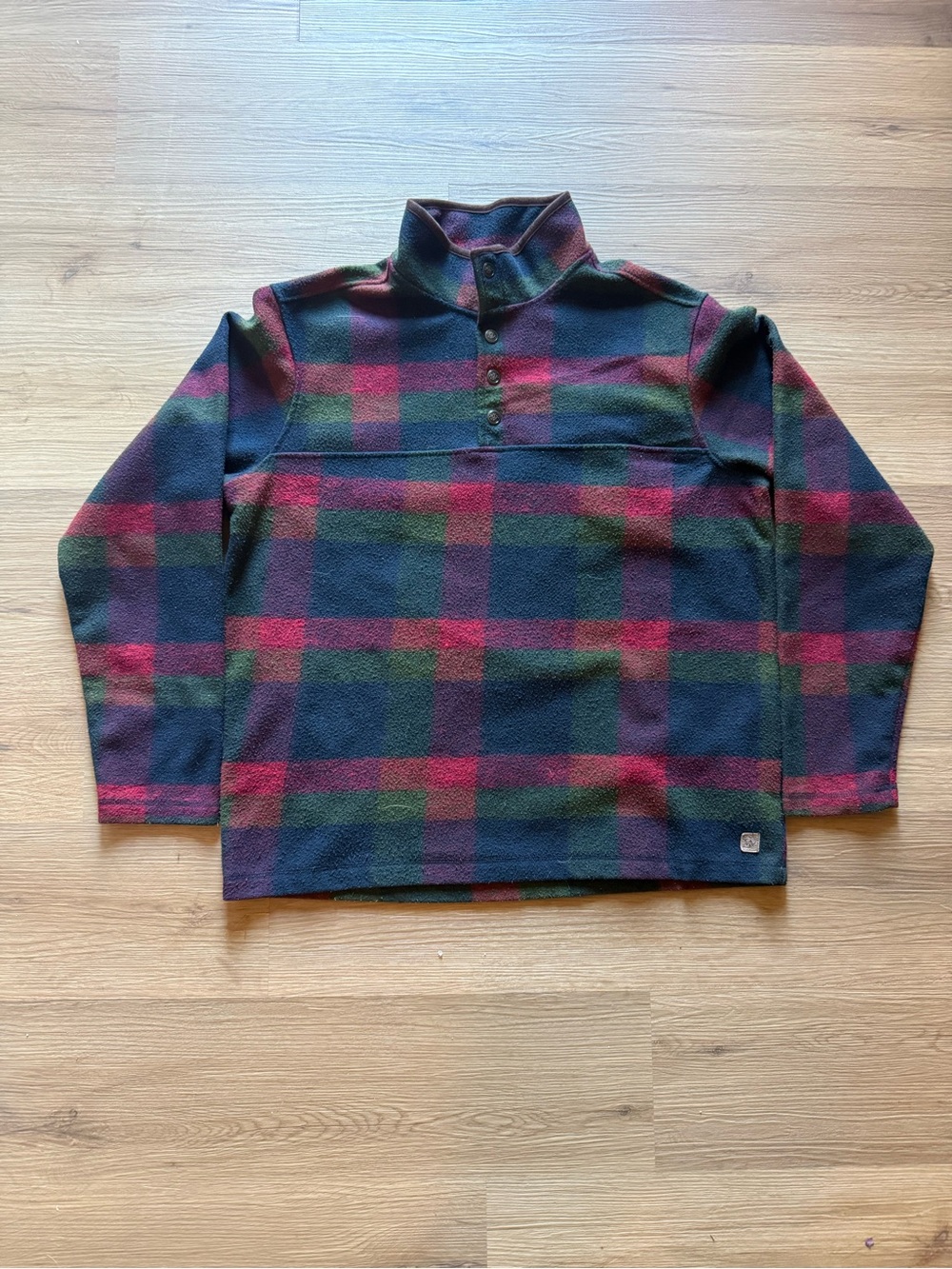 John Wayne Mens 1/4 Snap Pullover Flannel Red Green Plaid Thick Size Large L
